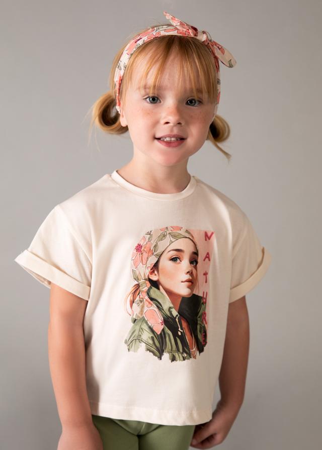 Maglietta con elastico per capelli stampato bambina 