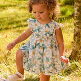Vestito cerimonia con volant e fiori stampati neonata 