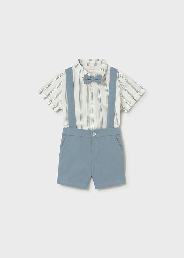 Completo pantaloncine e camicia con papillon neonato 