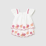 Completo con bermuda e blusa ricamata neonata 