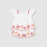 Completo con bermuda e blusa ricamata neonata 