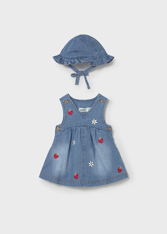 Vestito fragola in denim neonata 
