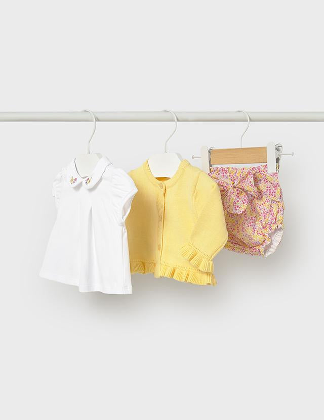 Completo 3 pezzi tricot neonata giallo 