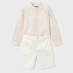 Completo bermuda e maglietta manica lunga in lino bambino<BR/> 
