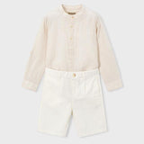 Completo bermuda e maglietta manica lunga in lino bambino<BR/> 