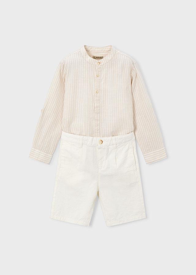 Completo bermuda e maglietta manica lunga in lino bambino<BR/> 