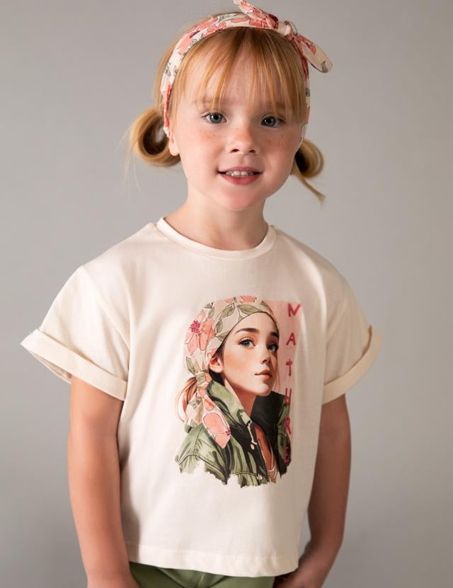 Maglietta con elastico per capelli stampato bambina 