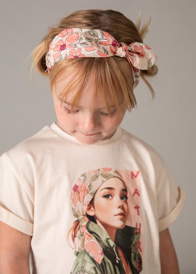 Maglietta con elastico per capelli stampato bambina 