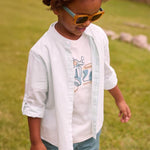 Camicia manica lunga a righe con colletto alla coreana bambino<BR/> 