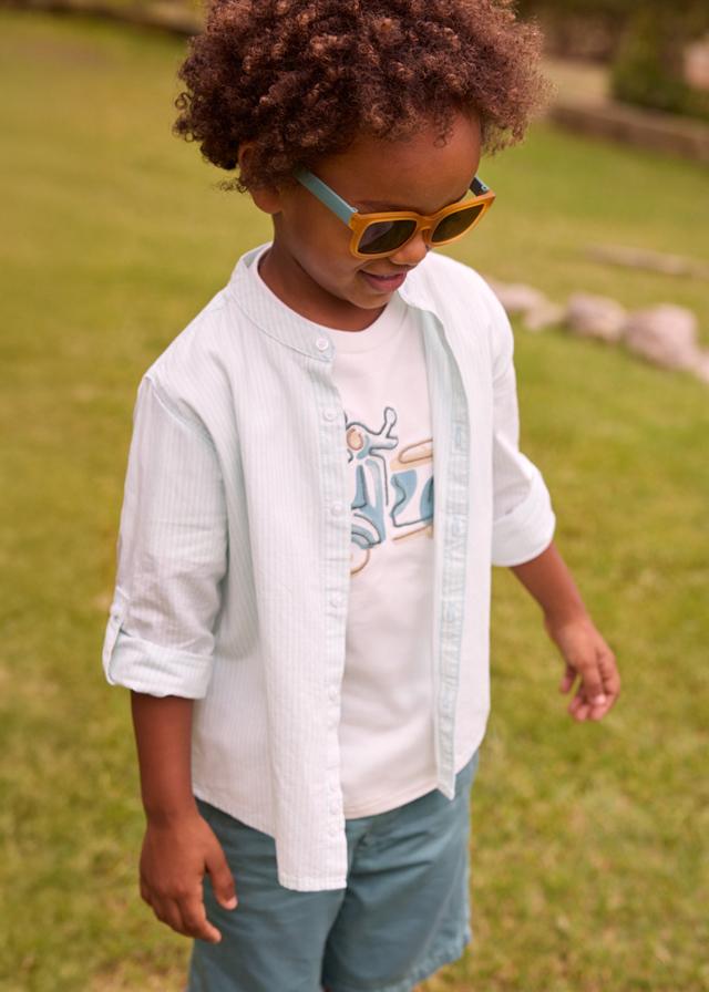 Camicia manica lunga a righe con colletto alla coreana bambino<BR/> 