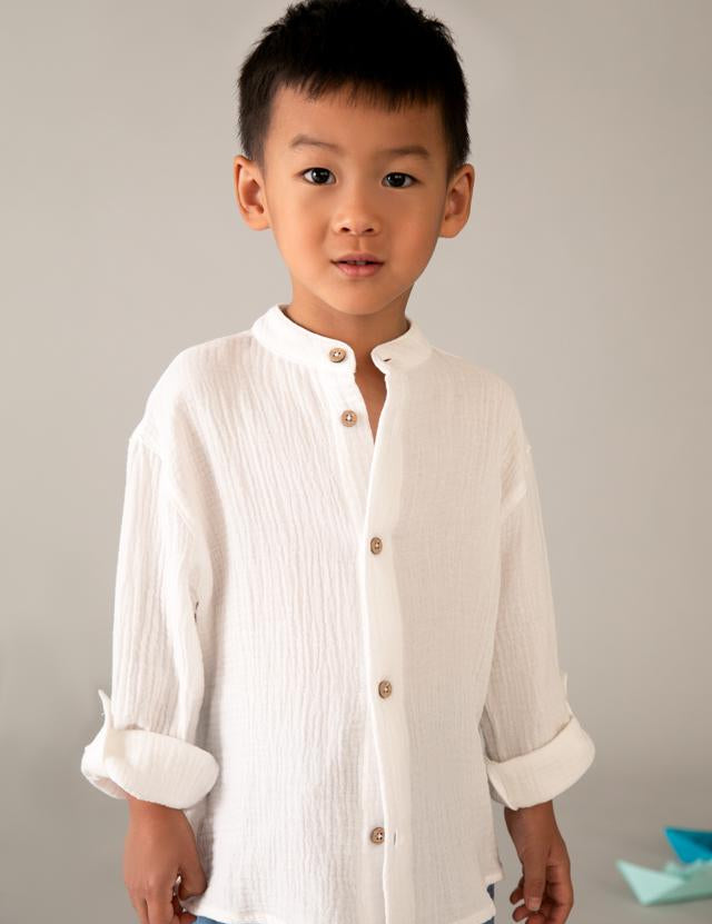 Camicia manica lunga bambula colletto alla coreana bambino 
