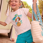 Completo shorts volant e maglietta stampata bambina 