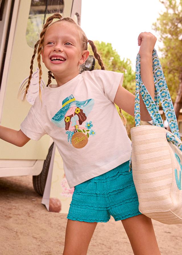 Completo shorts volant e maglietta stampata bambina 