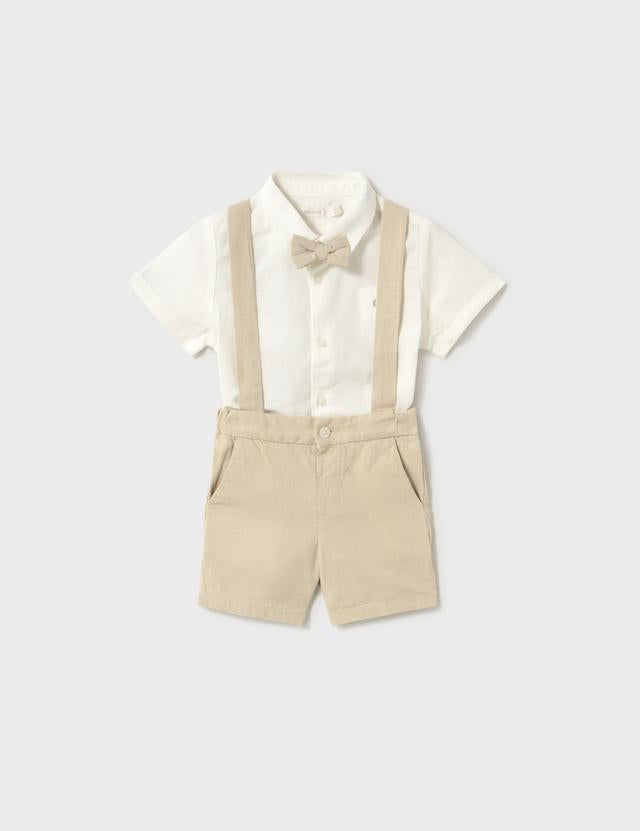 Completo pantaloncine e camicia con papillon neonato 