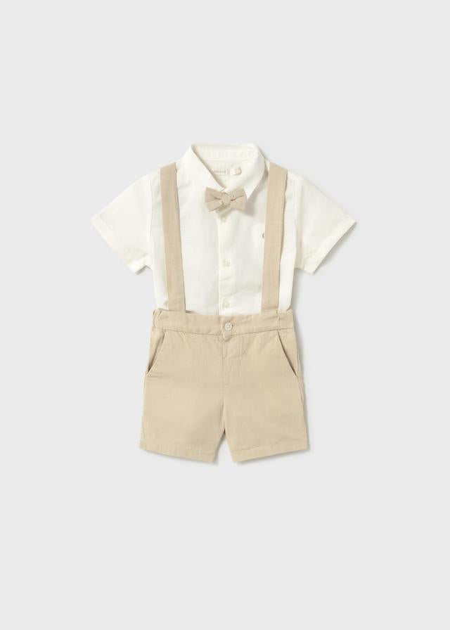 Completo pantaloncine e camicia con papillon neonato 