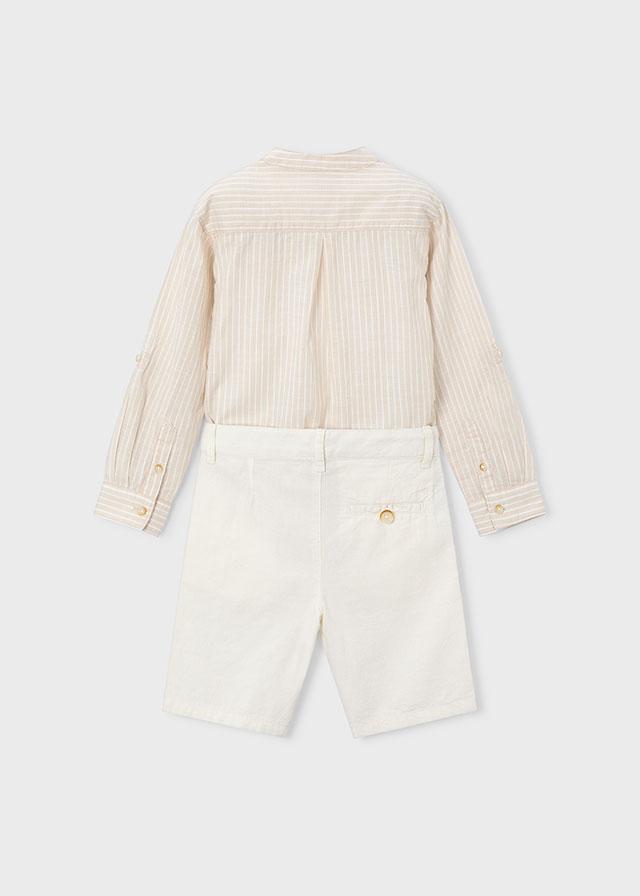 Completo bermuda e maglietta manica lunga in lino bambino<BR/> 