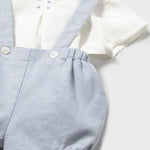 Completo pantaloncino con bretelle e camicia neonato 