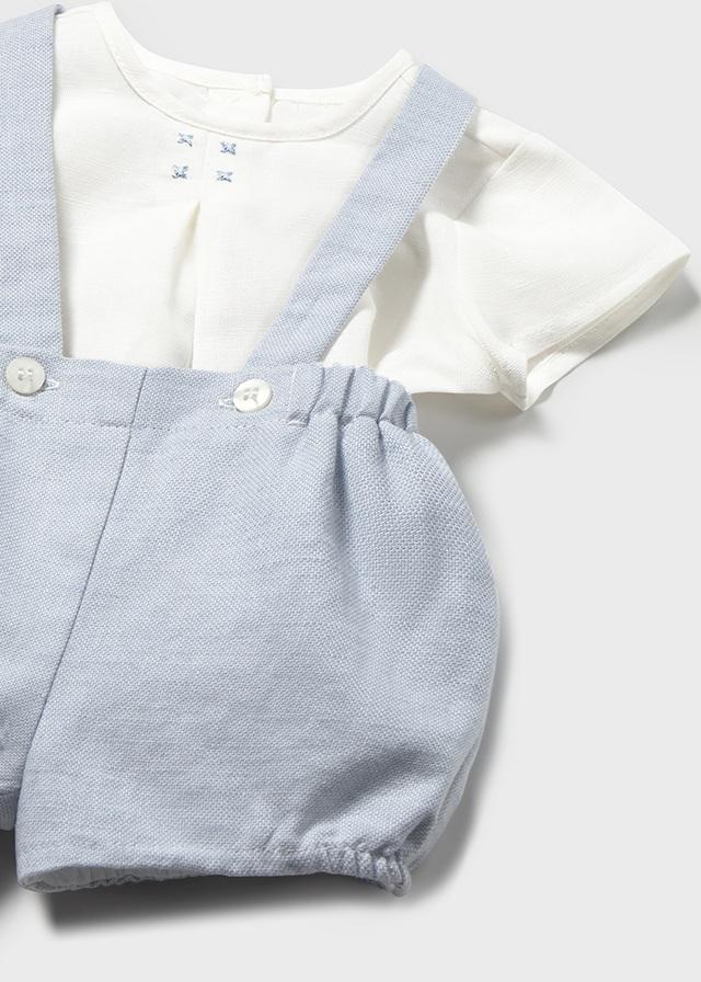 Completo pantaloncino con bretelle e camicia neonato 