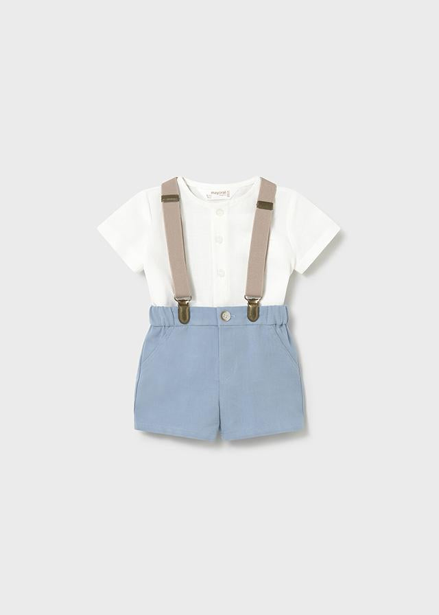 Completo pantaloncino bretelle e camicia neonato 