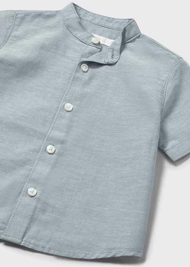 Camicia in lino con collo alla coreana neonato<BR/> 