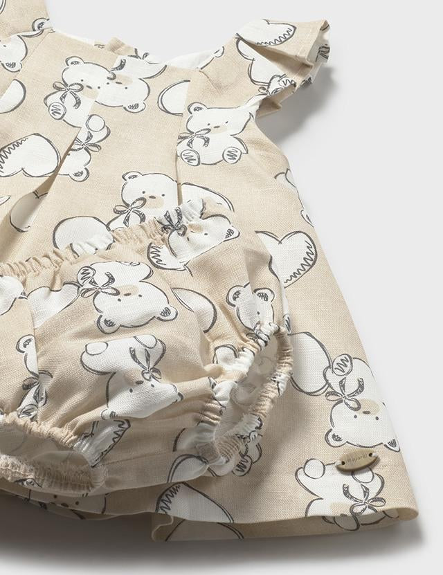 Vestito lino orsetto neonata 