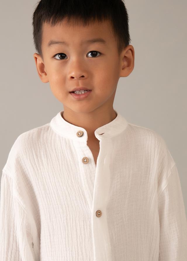Camicia manica lunga bambula colletto alla coreana bambino 