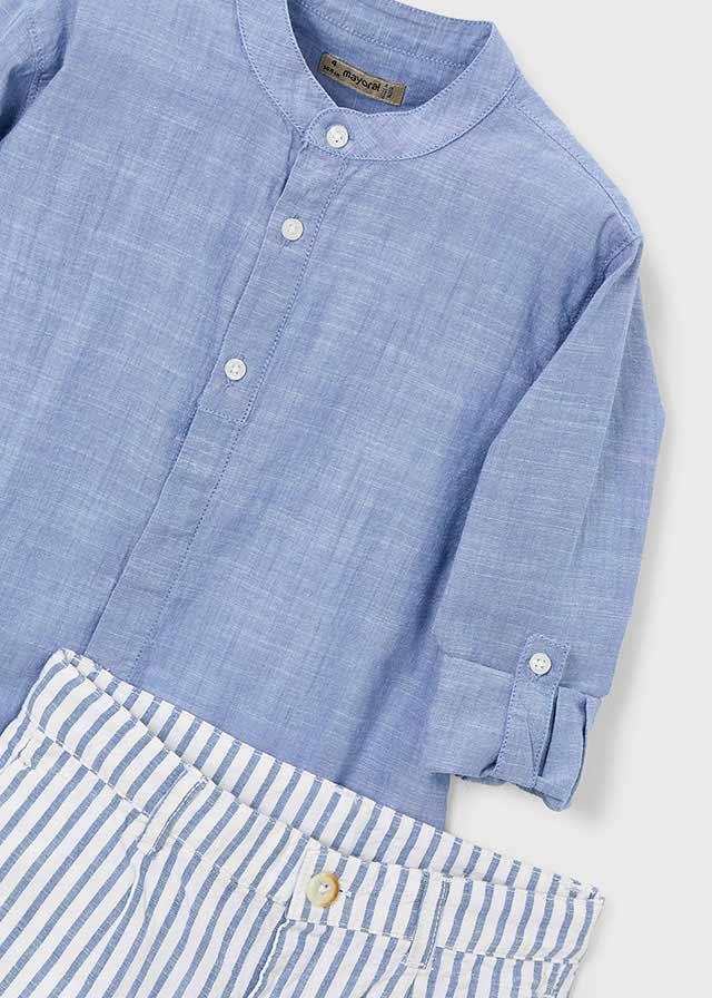 Completo bermuda e maglietta manica lunga in lino bambino<BR/> 