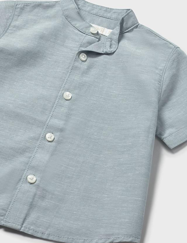 Camicia in lino con collo alla coreana neonato<BR/> 